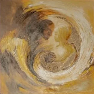 Abstract schilderij met een gouden draaikolk